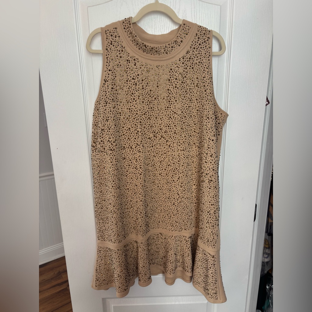 Queen Of Sparkles Sleeveless Rhinestone Taupe Mini Dress
